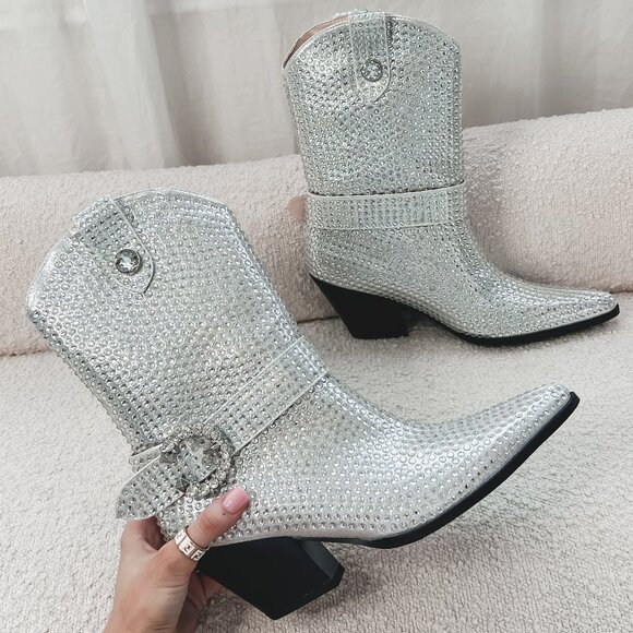 AMAZING LACE Silver Rhinestone Western Boot Size 7.5 - Picture 2 of 2